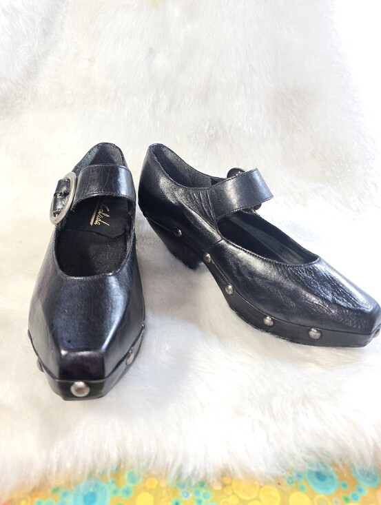 Pina colada Shoes - Piña Colada Black Studded Wooden/Leather Mary Jane Clogs for Women